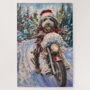 Bernedoodle Hund fährt Motorrad Weihnachten Puzzle