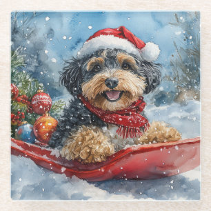 Bernedoodle Hund im Schlitten Lass es schneien Wei Glasuntersetzer