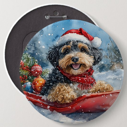 Bernedoodle Hund in Sledge Let it Schnee Weihnacht Button (Vorne & Hinten)