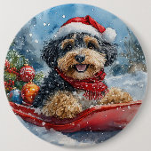 Bernedoodle Hund in Sledge Let it Schnee Weihnacht Button (Vorderseite)