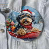 Bernedoodle Hund in Sledge Let it Schnee Weihnacht Button (Beispiel)