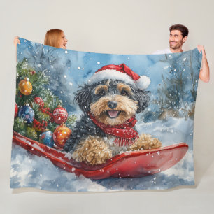 Bernedoodle Hund in Sledge Let it Schnee Weihnacht Fleecedecke