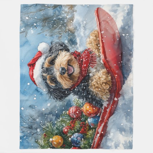 Bernedoodle Hund in Sledge Let it Schnee Weihnacht Fleecedecke (Vorderseite)