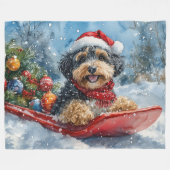 Bernedoodle Hund in Sledge Let it Schnee Weihnacht Fleecedecke (Vorderseite (Horizontal))