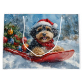 Bernedoodle Hund in Sledge Let it Schnee Weihnacht Große Geschenktüte (Vorderseite)