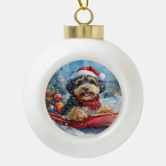 Bernedoodle Hund in Sledge Let it Schnee Weihnacht Keramik Kugel-Ornament (Vorderseite)