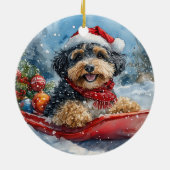 Bernedoodle Hund in Sledge Let it Schnee Weihnacht Keramik Ornament (Hinten)