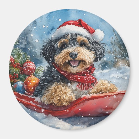 Bernedoodle Hund in Sledge Let it Schnee Weihnacht Magnet (Vorne)