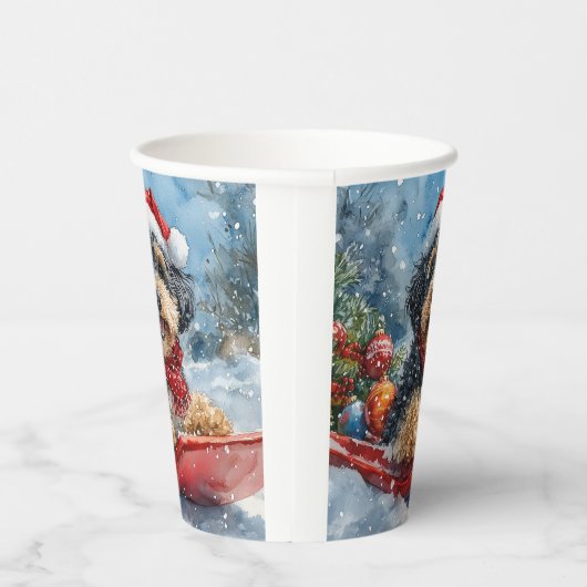 Bernedoodle Hund in Sledge Let it Schnee Weihnacht Pappbecher (Rechts)