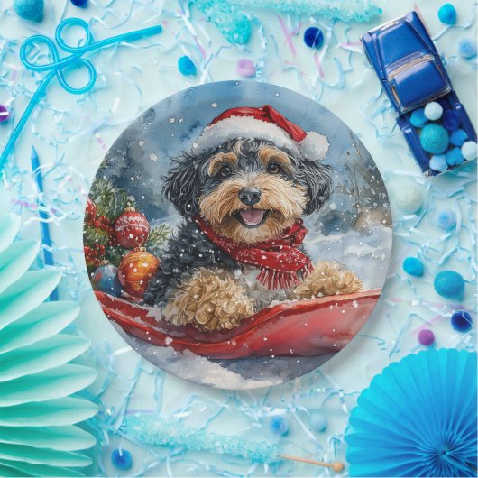Bernedoodle Hund in Sledge Let it Schnee Weihnacht Pappteller (Party)