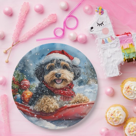 Bernedoodle Hund in Sledge Let it Schnee Weihnacht Pappteller (Party)