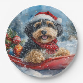 Bernedoodle Hund in Sledge Let it Schnee Weihnacht Pappteller (Vorderseite)