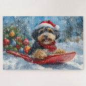 Bernedoodle Hund in Sledge Let it Schnee Weihnacht Puzzle (Horizontal)