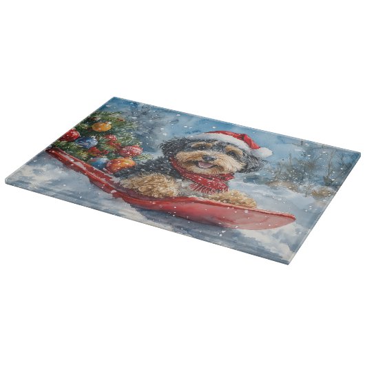 Bernedoodle Hund in Sledge Let it Schnee Weihnacht Schneidebrett (Ecke)