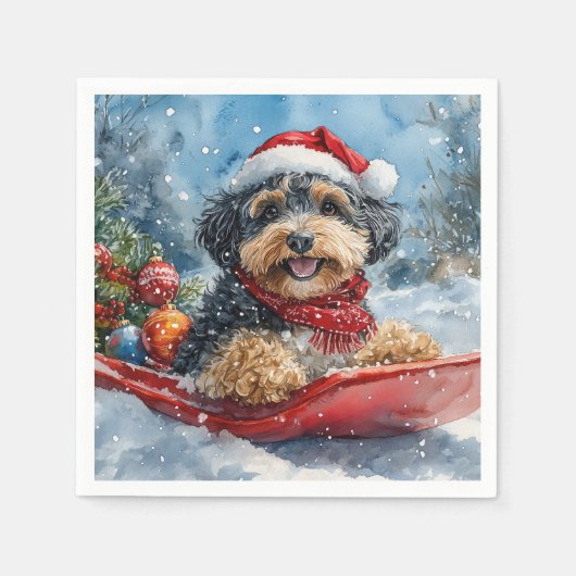 Bernedoodle Hund in Sledge Let it Schnee Weihnacht Serviette (Vorderseite)