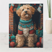 Bernedoodle Hund mit Weihnachtsgeschenken Feuerpla Karte (Vorderseite)
