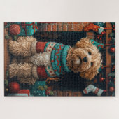 Bernedoodle Hund mit Weihnachtsgeschenken Feuerpla Puzzle (Horizontal)