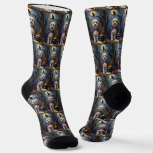 Bernedoodle-Hund - Whimsical Halloween-Malerei Socken