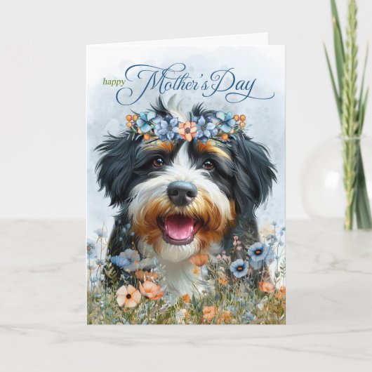 Bernedoodle Hund Wildblume Muttertag Feiertagskarte (Vorderseite)