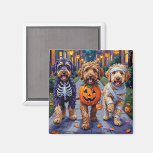 Bernedoodle Hunde beim Trick-or-Treat an Halloween Magnet