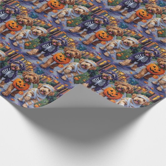 Bernedoodle Hunde Trick-or-Treating in Halloween C Geschenkpapier (Ecke)