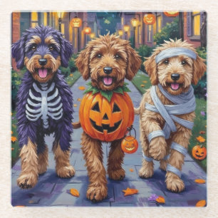 Bernedoodle Hunde Trick-or-Treating in Halloween C Glasuntersetzer