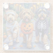 Bernedoodle Hunde Trick-or-Treating in Halloween C Glasuntersetzer (Rückseite)