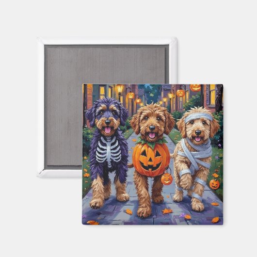 Bernedoodle Hunde Trick-or-Treating in Halloween C Magnet (Vorderseite/Rückseite)