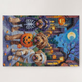 Bernedoodle Hunde Trick-or-Treating in Halloween C Puzzle (Horizontal)