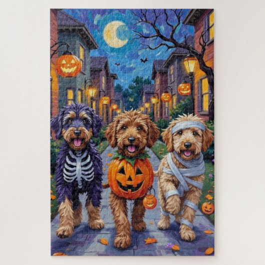 Bernedoodle Hunde Trick-or-Treating in Halloween C Puzzle (Vertikal)