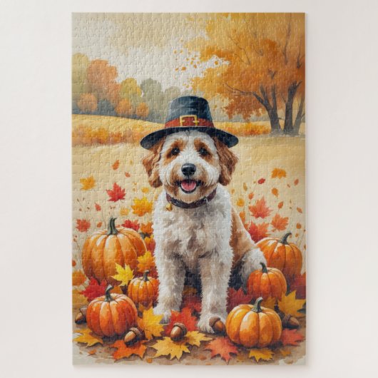 Bernedoodle im Herbst lässt Erntedank Art Puzzle (Vertikal)