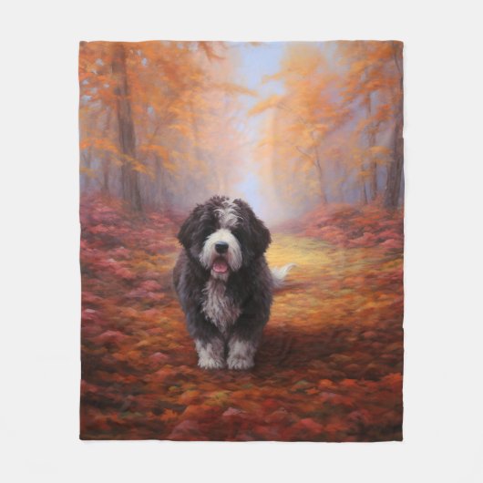Bernedoodle im Herbst Leaves Fall Inspiriert Fleecedecke (Vorderseite)