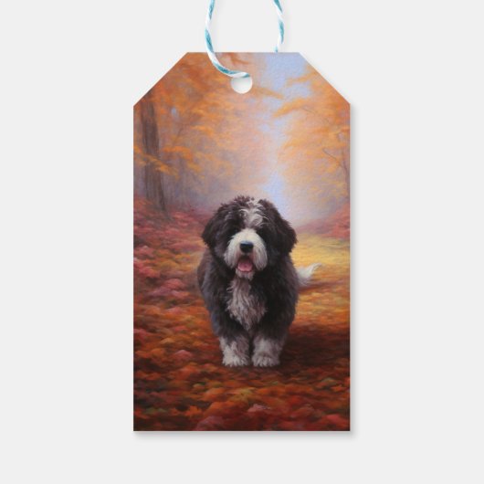 Bernedoodle im Herbst Leaves Fall Inspiriert Geschenkanhänger (Rückseite)
