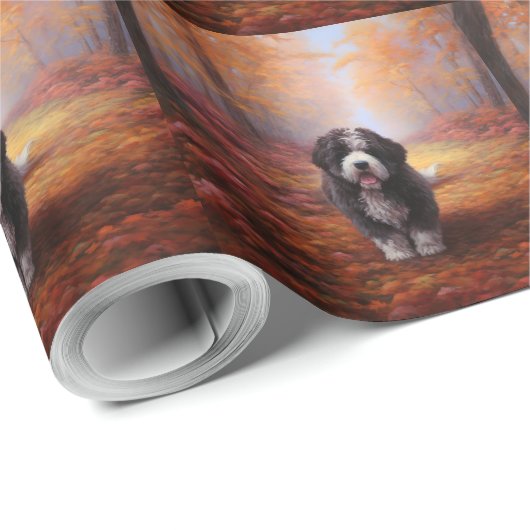Bernedoodle im Herbst Leaves Fall Inspiriert Geschenkpapier (Rolleneckpunkt)