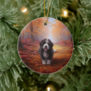 Bernedoodle im Herbst Leaves Fall Inspiriert Keramik Ornament