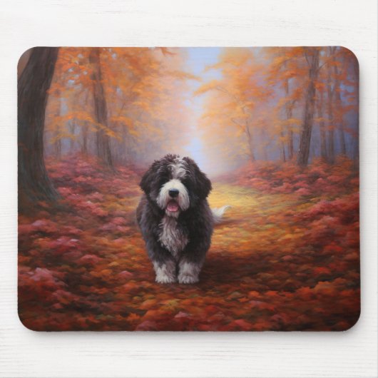 Bernedoodle im Herbst Leaves Fall Inspiriert Mousepad (Vorne)