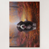 Bernedoodle im Herbst Leaves Fall Inspiriert Puzzle (Vertikal)