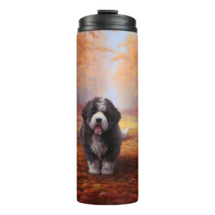 Bernedoodle im Herbst Leaves Fall Inspiriert Thermosbecher
