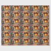 Bernedoodle Kamin mit Weihnachtslichtern Geschenkpapier (Flach)