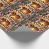 Bernedoodle Kamin mit Weihnachtslichtern Geschenkpapier (Ecke)