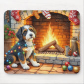Bernedoodle Kamin mit Weihnachtslichtern Mousepad (Vorne)