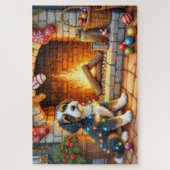 Bernedoodle Kamin mit Weihnachtslichtern Puzzle (Vertikal)