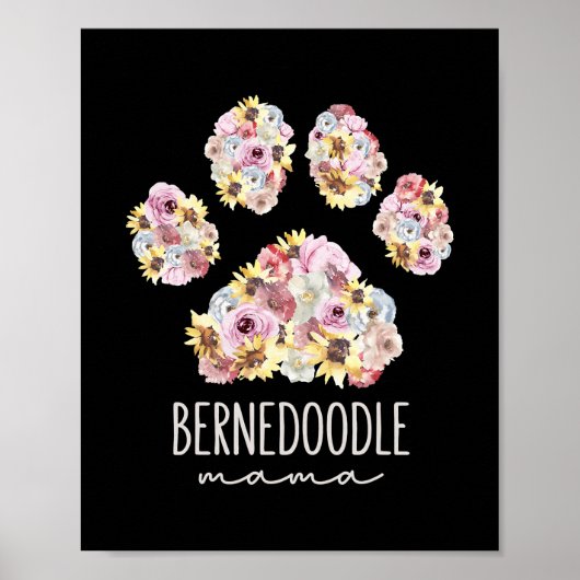 Bernedoodle Mama Floral Paw Dog Mama Poster (Vorne)