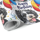 Bernedoodle mit Balloons Geschenkpapier (Rolleneckpunkt)