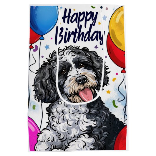 Bernedoodle mit Balloons Mittlere Geschenktüte (Rückseite)