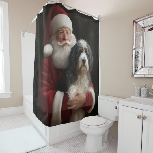 Bernedoodle mit dem Weihnachtsmann Weihnachten Duschvorhang (Beispiel)