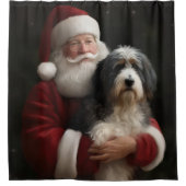 Bernedoodle mit dem Weihnachtsmann Weihnachten Duschvorhang (Vorderseite)