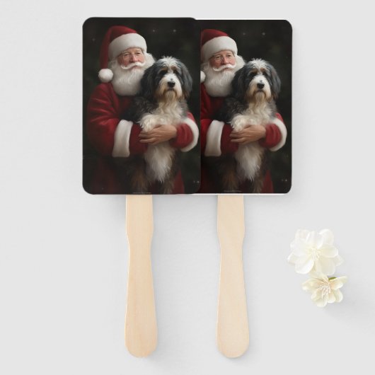 Bernedoodle mit dem Weihnachtsmann Weihnachten Fächer (Vorne und Hinten)