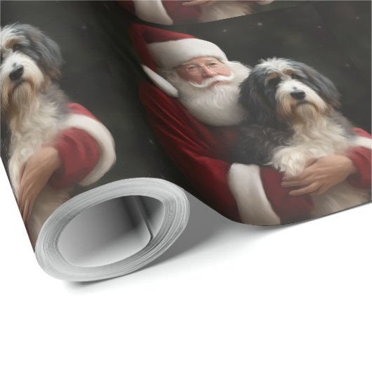 Bernedoodle mit dem Weihnachtsmann Weihnachten Geschenkpapier (Rolleneckpunkt)