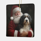 Bernedoodle mit dem Weihnachtsmann Weihnachten Keramikornament (Links)